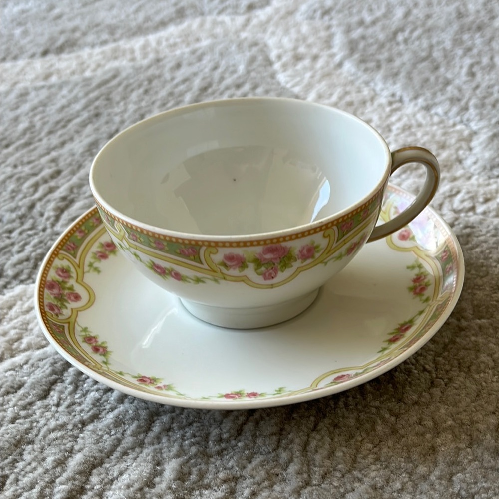 Vintage 2 Limoges Elite Works Porcelain Teacups and Saucer